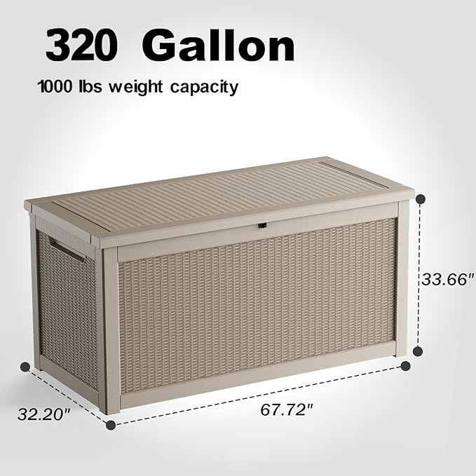 320 Gallon Outdoor Storage Box Waterproof, UV Resistant Resin Deck Box with Hydraulic Rod, Lockable Design and Enhanced Durability for Patio, Garden, and Poolside Use