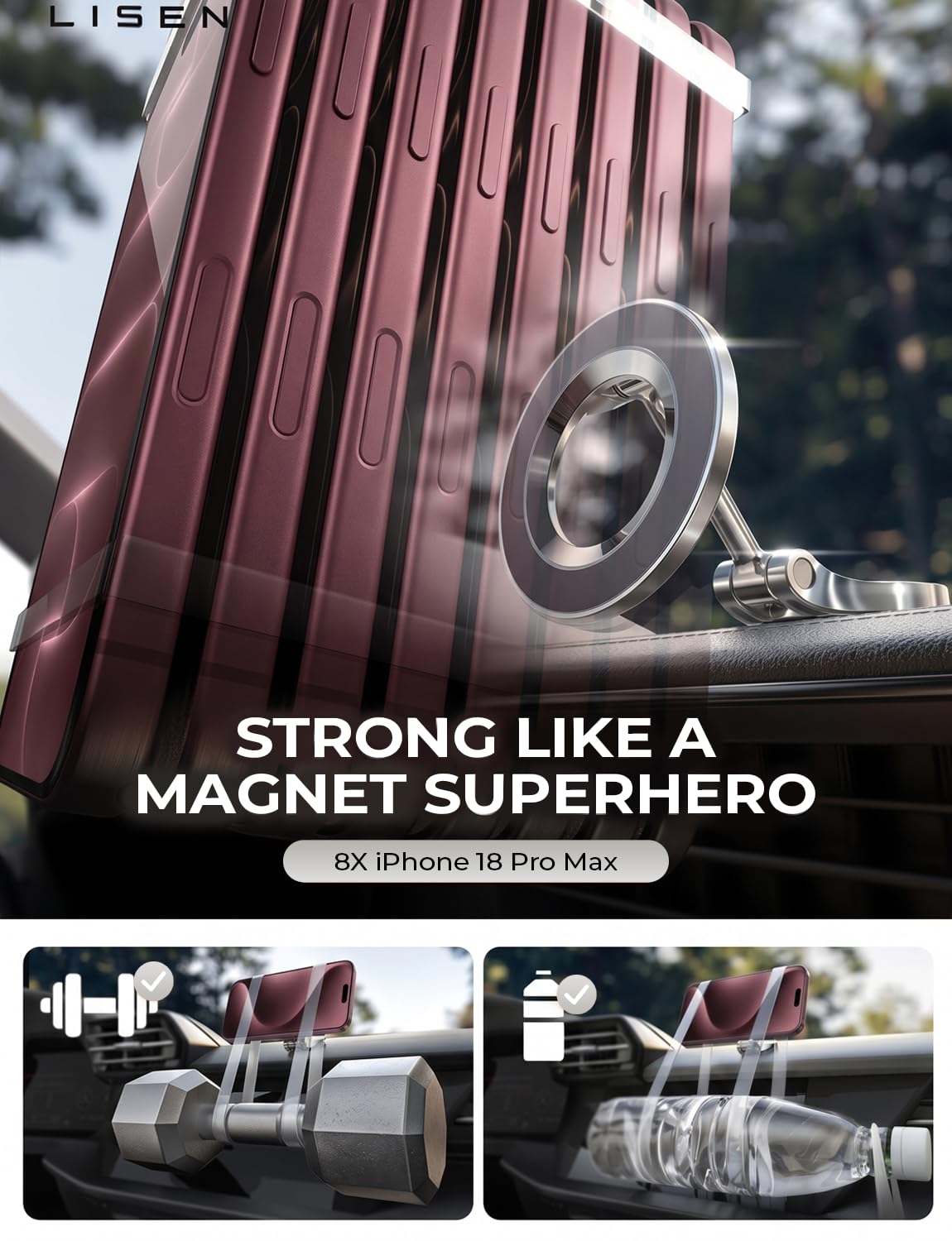 LISEN for MagSafe Car Mount for iPhone 18 Pro Max [24 Strong Magnets] Classic Magnetic Phone Holder for Car Dashboard Magnet Phone Mount Car Cell Phone Holder for iPhone 18 Pro Max 17 16 15 14 13 12