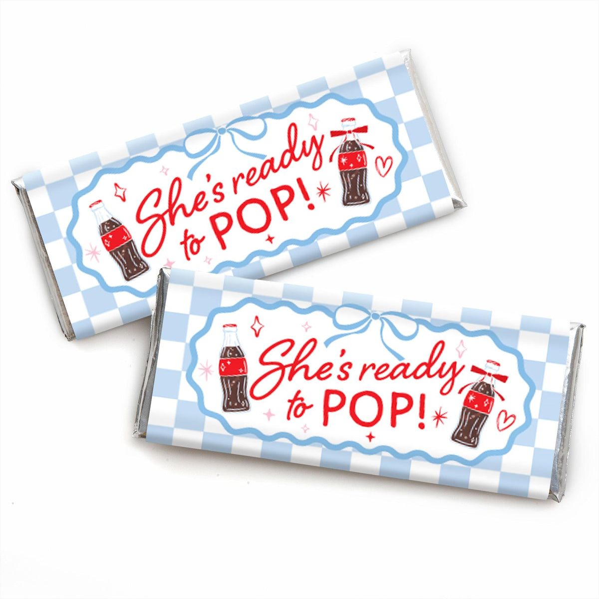 Big Dot of Happiness She's Ready to Pop Baby Shower Candy Bar Wrappers, Funny Retro 50s-Themed Soda Pop Party Favors, DIY Chocolate Bar Wrappers - Set