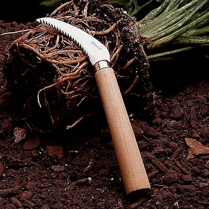 Kings County Tools Japanese Root Cutter and Weeder | 30-Degree Cutting Angle | 2-3/4" Stainless Steel Serrated Blade | Wooden Handle | 9” Length | Easy to Use Garden Tool