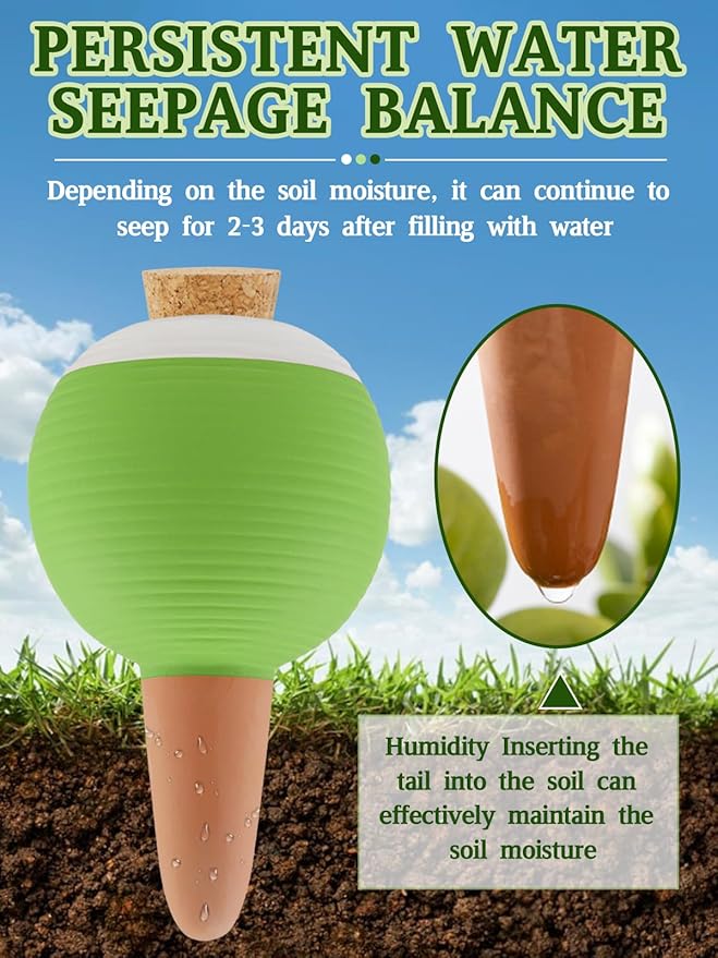 Kalolary 8Pcs Plant Watering Globes, Large Terracotta Automatic Watering Stake Devices with Wooden Stopper for Pots, Planters, Indoor, Outdoor