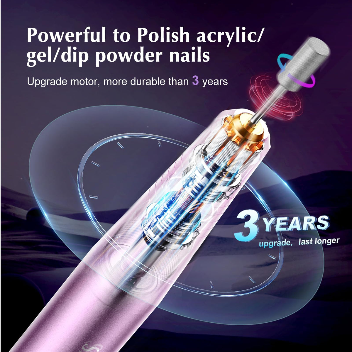 COSLUS C40 Electric Nail Drill Professional, Precise Speed Dial, Purple