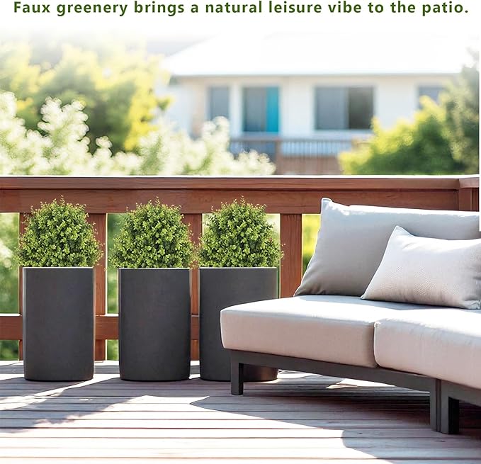 THE BLOOM TIMES 2ft Faux Boxwood Plants Outdoor Set of 2, Topiary Balls Artificial Outside Trees, 24" UV Resistant Fake Greenery Bushes & Shrubs for Front Porch Planter