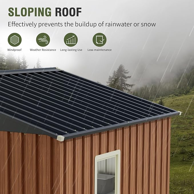 8x6 Ft Storage Shed, Large Outdoor Shed with Floor Base, Window, Lockable Doors, Outside Steel Shed for Garden, Backyard, Lawn, Patio Utility, Tool Storage