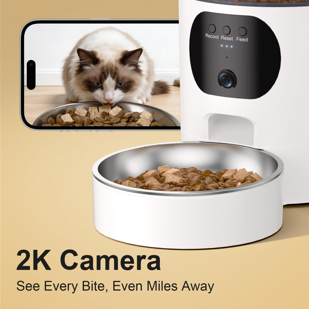 Automatic Cat Feeder with 2K Camera, 6.5L Smart App Control 5G/2.4WiFi