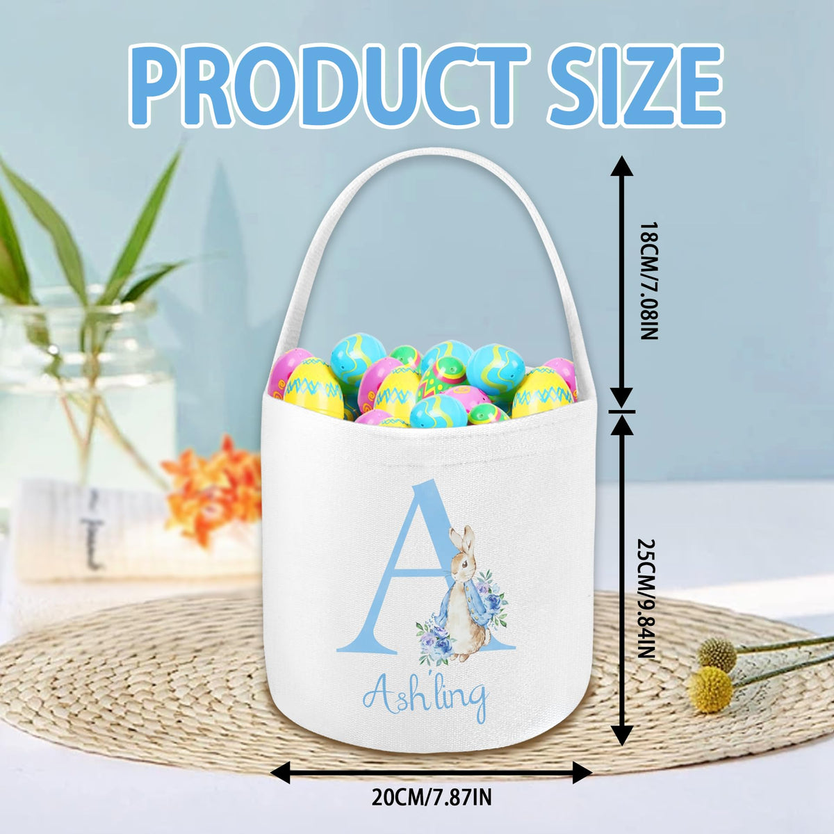 Custom Easter Basket with Name Personalized Printed Easter Baskets Customized Bunny Easter Basket Great Easter Gifts for Kids Girls Boys (Color04)