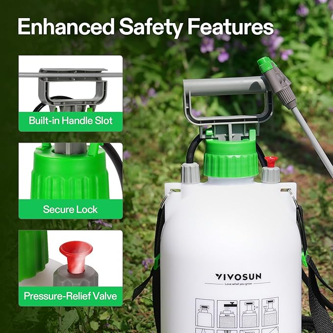 VIVOSUN Pump Sprayer 1 Gallon, Portable Water Spray Bottle in Lawn and Garden Yard, Weed Sprayer for Plants with 3 Nozzles, Adjustable Shoulder Strap, Pressure Relief Valve