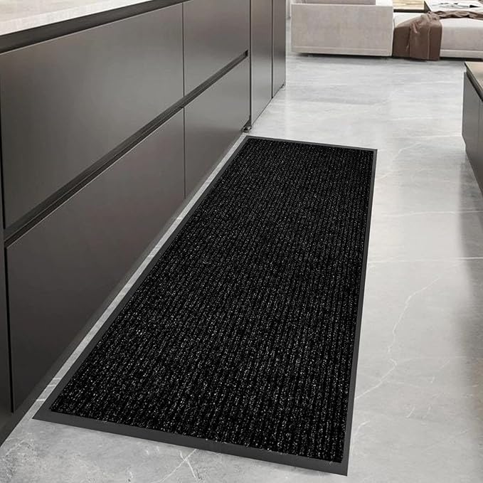 fani Heavy Duty Large Outdoor Indoor Entrance Black Doormat Waterproof Low Profile Entrance Rug Front Door Mat Patio Anti-Skid Rubber Back, 23x72 inch (Black)