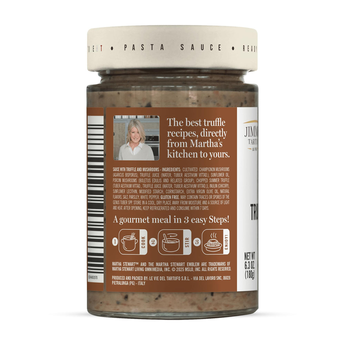 Martha Stewart & Jimmy Tartufi Truffle & Porcini Pasta Sauce 6.3 oz (Pack of 1) - Real Truffle, Porcini Mushrooms, 100% Natural, Gluten Free, No