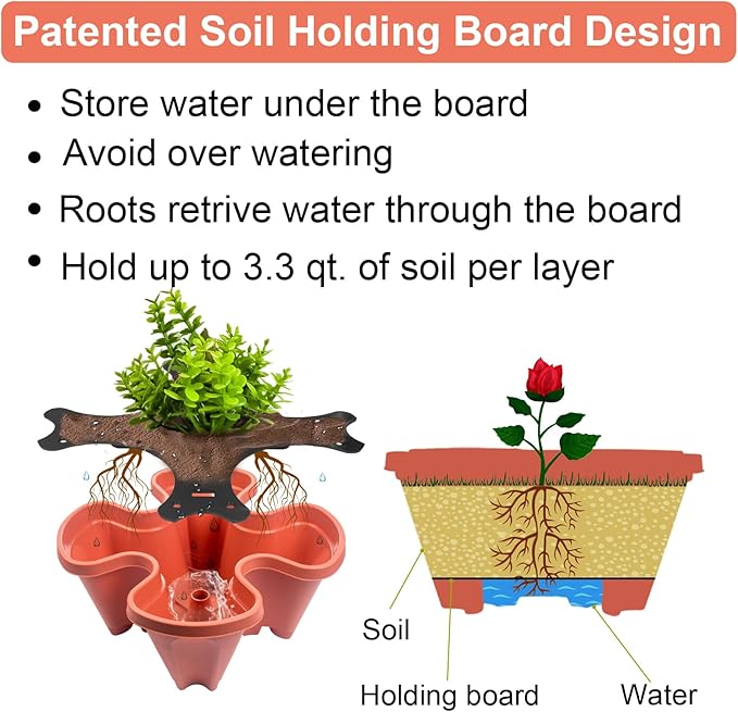 Vertical Planter, 6 Tier Stackable Strawberry Planter with Garden Tool Set, Movable Indoor/Outdoor Garden Herb Pot for Growing Vegetables and Succulents, Red