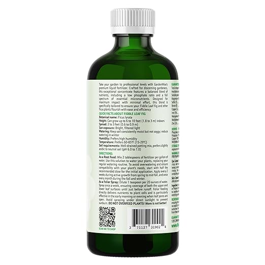 3-1-2 Liquid Fertilizer Concentrate with Micronutrients - Optimal Fiddle Leaf Fig Plant Food, Ideal for Ficus Lyrata & Fig Trees, Gold Leaf Enhanced Indoor Plant Fertilizer (8 OZ)