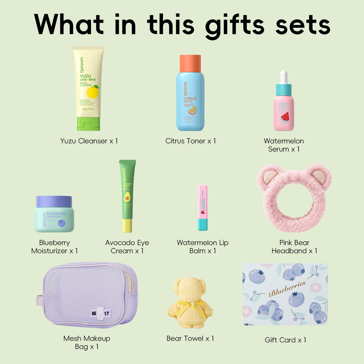 QUIYUM Fruit Skin Care Sets for Teen Girls, 6 Daily Routine Skincare Gift