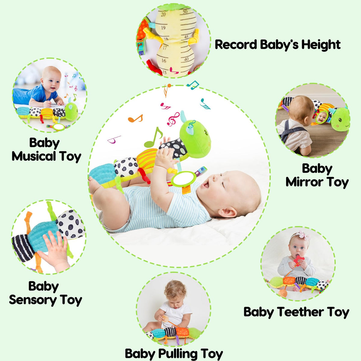 Baby Toys 0-6 Months Musical Stuffed Caterpillar Newborn Tummy Time Toys