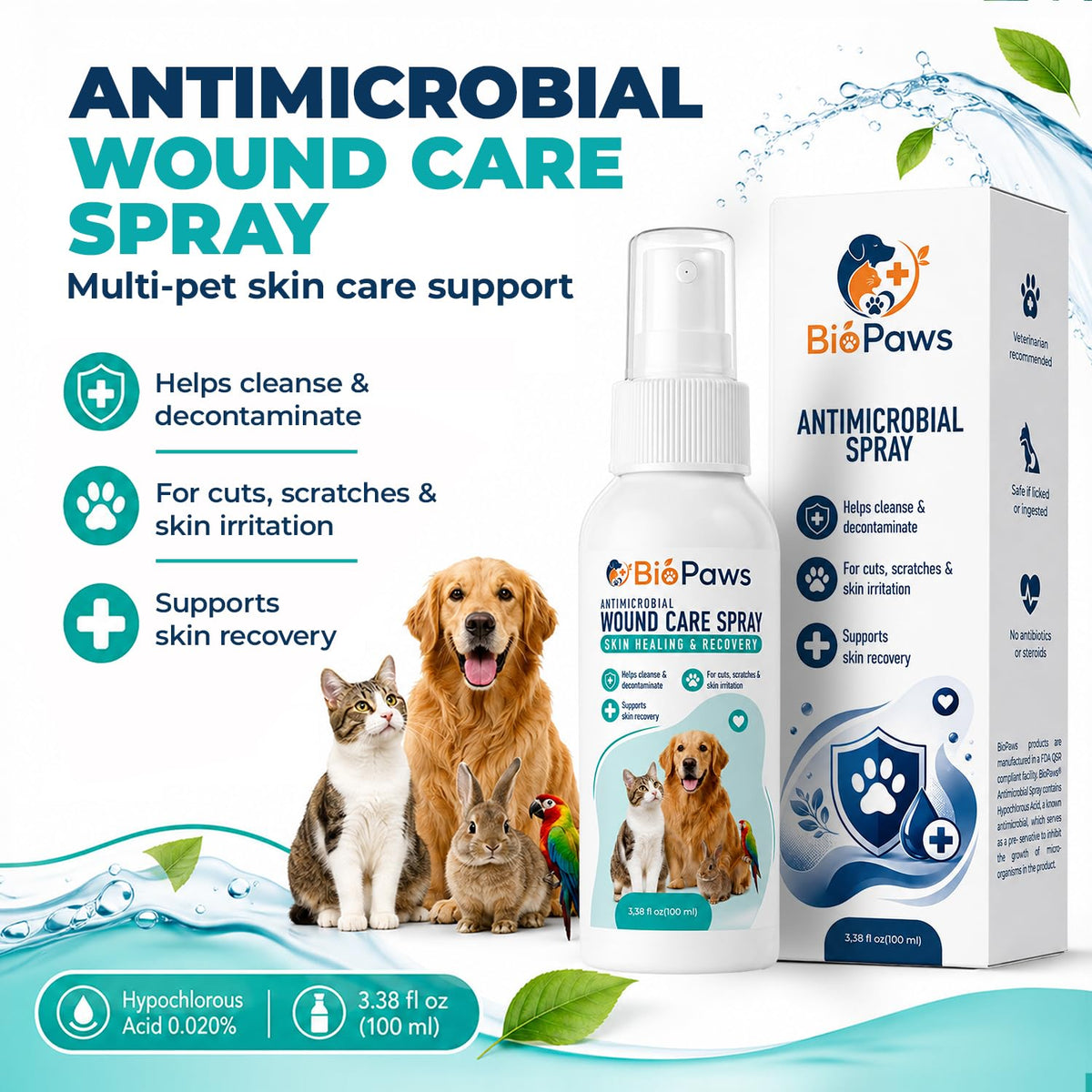 VİVAPEE Dog Wound Care Spray | Healing Aid and Skin Repair, Clean Wounds, Relieve Dog Skin Allergies, Safe for All Animals. 3.38 Ounces