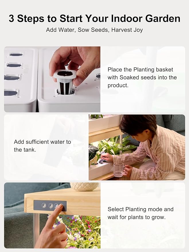 GROWNEER HydroEasy1.0 Hydroponics Growing System Kit, Beginner-Friendly Indoor Garden for Vegetable Fruit Herb, Walnut Design, Perfect Gift Idea, Full-Spectrum LED Lights for Maximum Growth