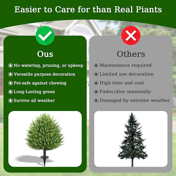 31" Artificial Cedar Topiary Ball Trees with Ground Spike,2 Pack Fake Pine Shrubs Bushes, UV Resistant Faux Evergreen Cypress Tree Plants for Indoor Outdoor Planters Front Porch Garden Decor