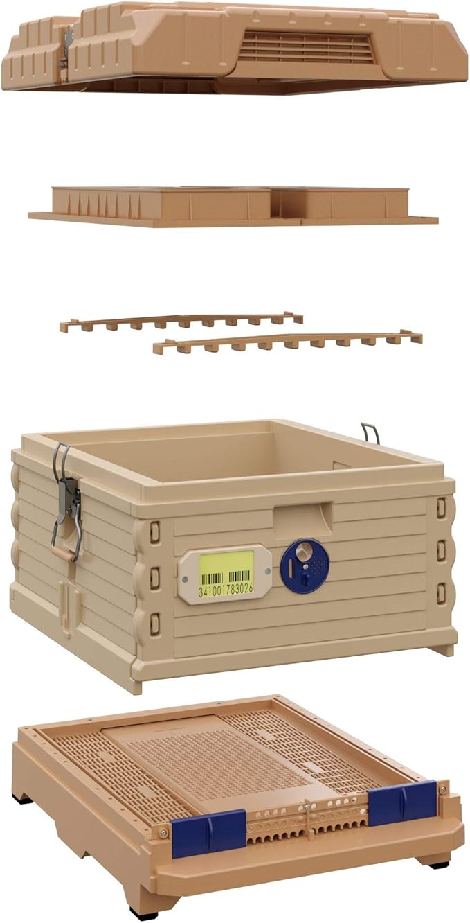 Ergo Insulated 10 Frame Bee Hive Set [NO Frames Included] (Single Hive, Tan Body Blue Entrance)