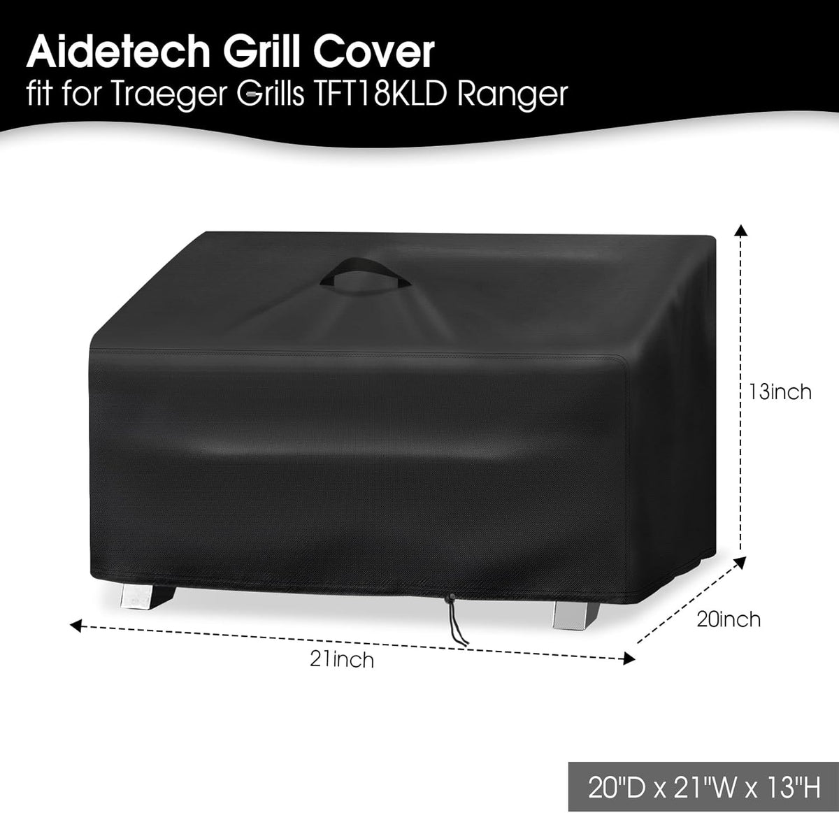 Grill Cover for Traeger TFT18KLD Ranger, Waterproof Dustproof Tabletop Grill Smoker Cover- 20x21x13 in, Black