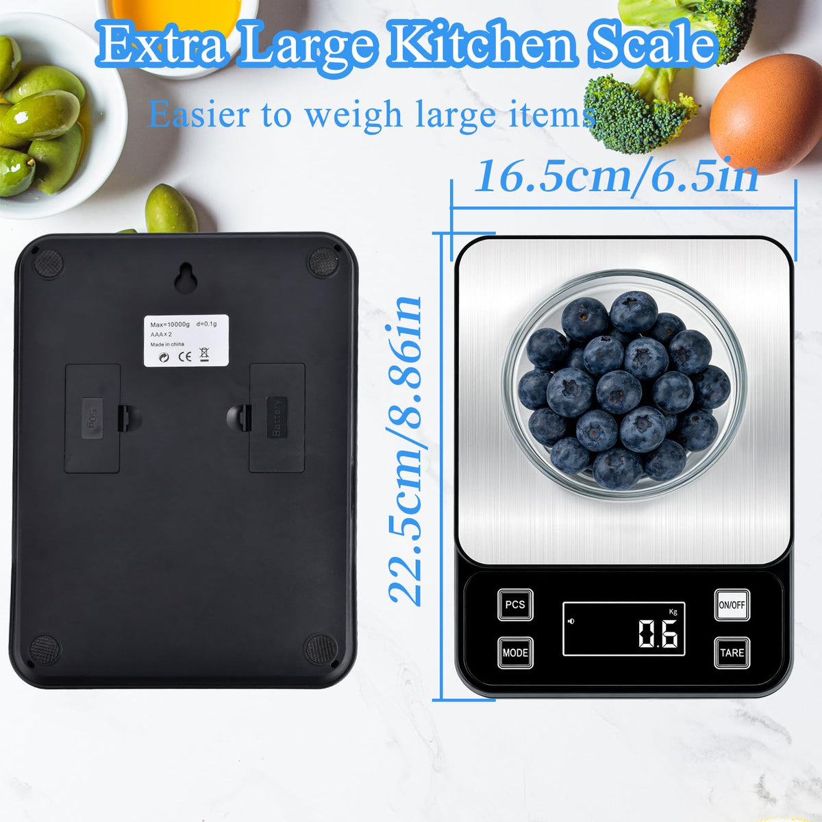 IP67 Waterproof Digital Kitchen Scal 10kg/0.1g High Precision Food Scale with Type-C Rechargeable 304 Stainless Steel Platform Tare & Counting Function for Baking Cooking Meal Prep