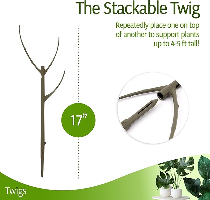 Stackable Plant Support Stakes, Stem Holder Structures for Indoor & Outdoor Use, Garden Accessories for Climbing & Potted Plants, Trellis Alternative - Moonstone, 3 Pack, 17" L