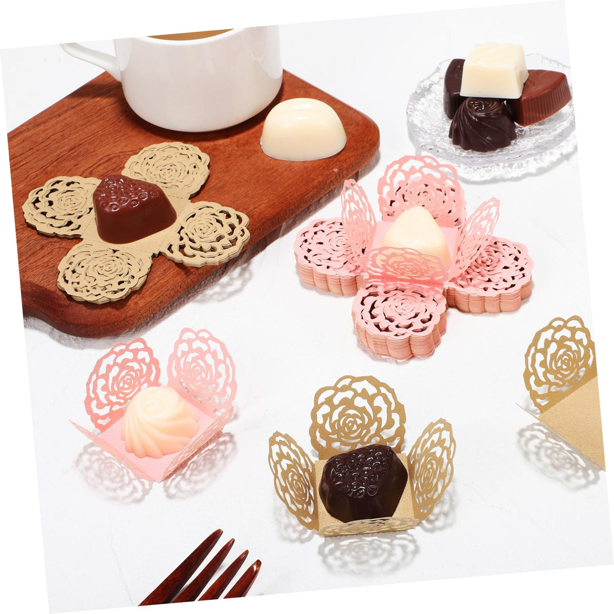 OHPHCALL 100pcs Truffle Wrappers for Chocolate and Decorative Paper Liners Hollow Lace Design for Weddings Birthdays and Party Treats