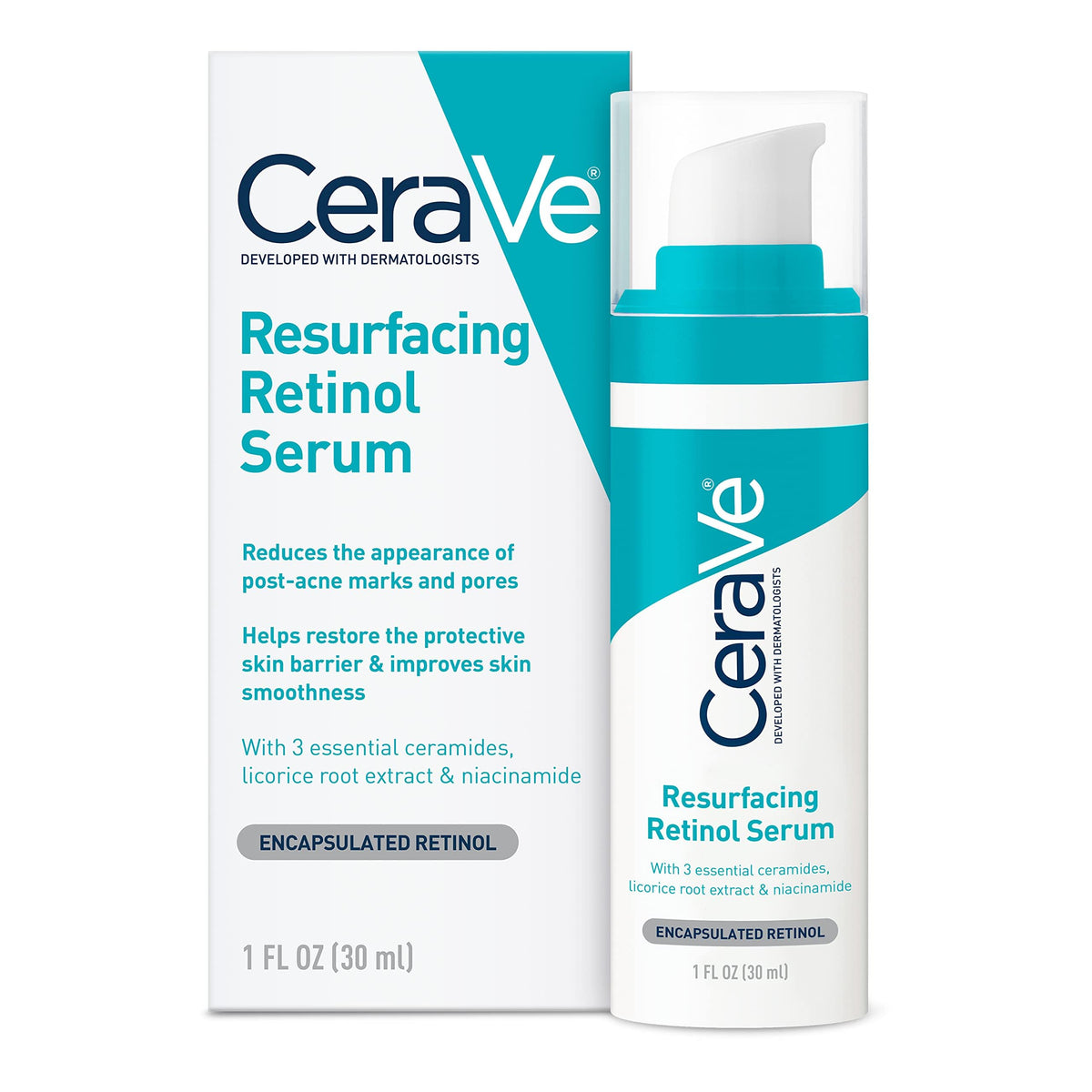 CeraVe Resurfacing Retinol Face Serum with Niacinamide, Pore Minimizer, 1oz