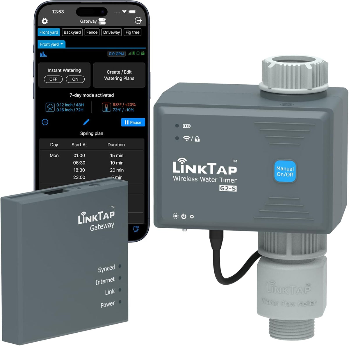 LinkTap G2S Smart Water Timer & Gateway, Weather Aware, Intelligent Fault Detection & Alerts, Wider Range Than WiFi Hose Timer, Automatic Watering System for Garden, Lawn & Yard, Scalable Mesh Network