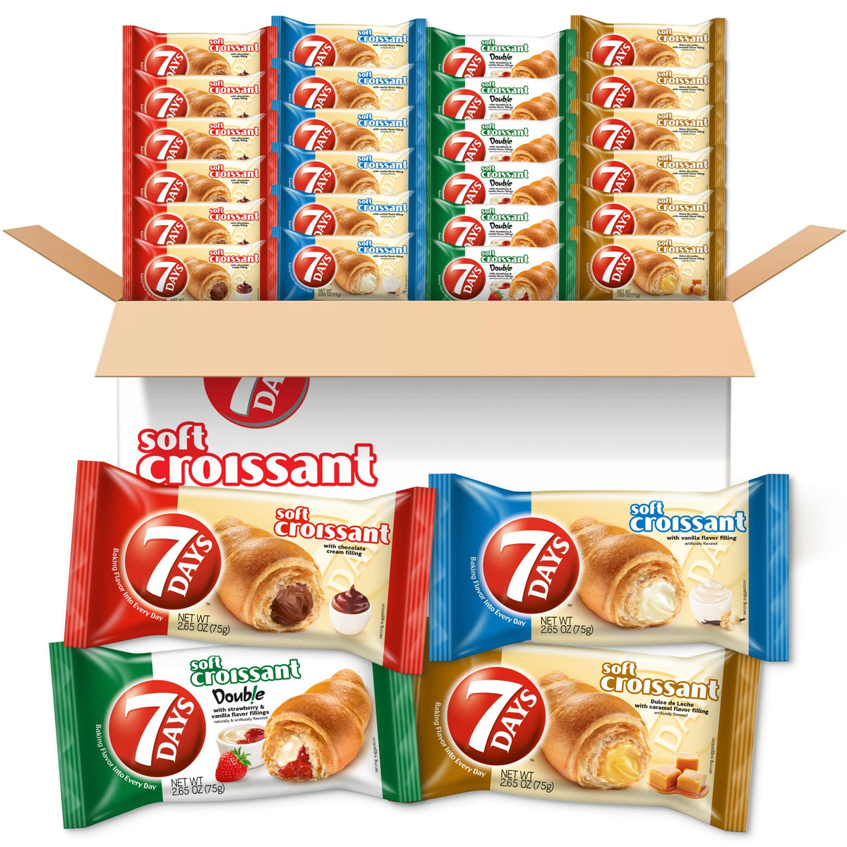 7 Days Soft Croissant Variety Pack (24 Count) – Chocolate, Vanilla, Strawberry Vanilla & Caramel