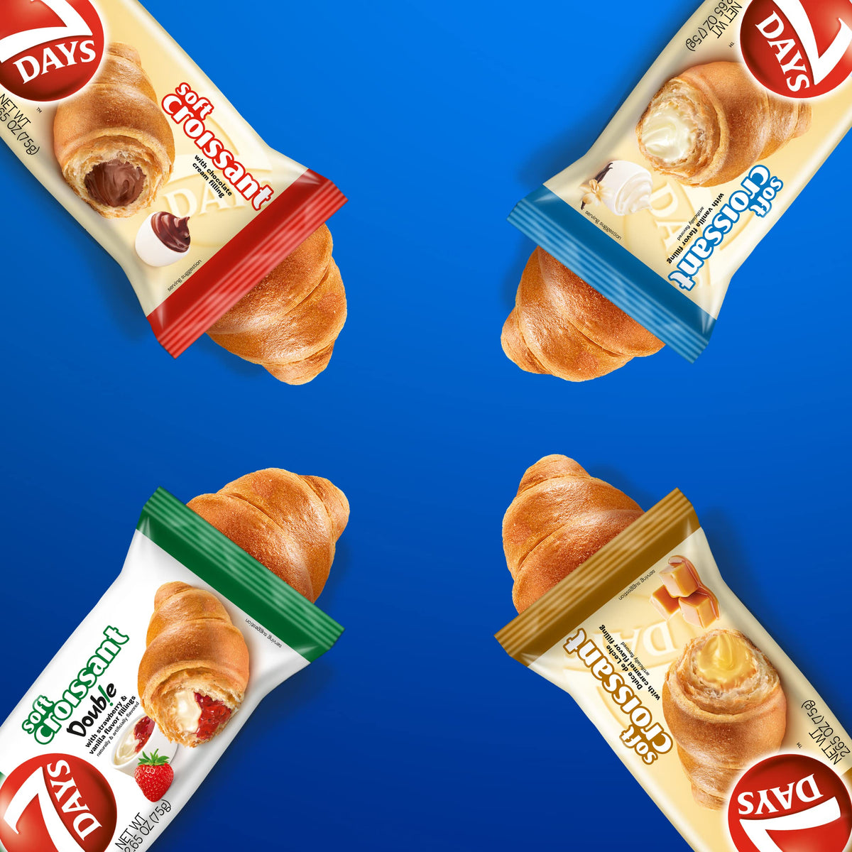 7 Days Soft Croissant Variety Pack (24 Count) – Chocolate, Vanilla, Strawberry Vanilla & Caramel