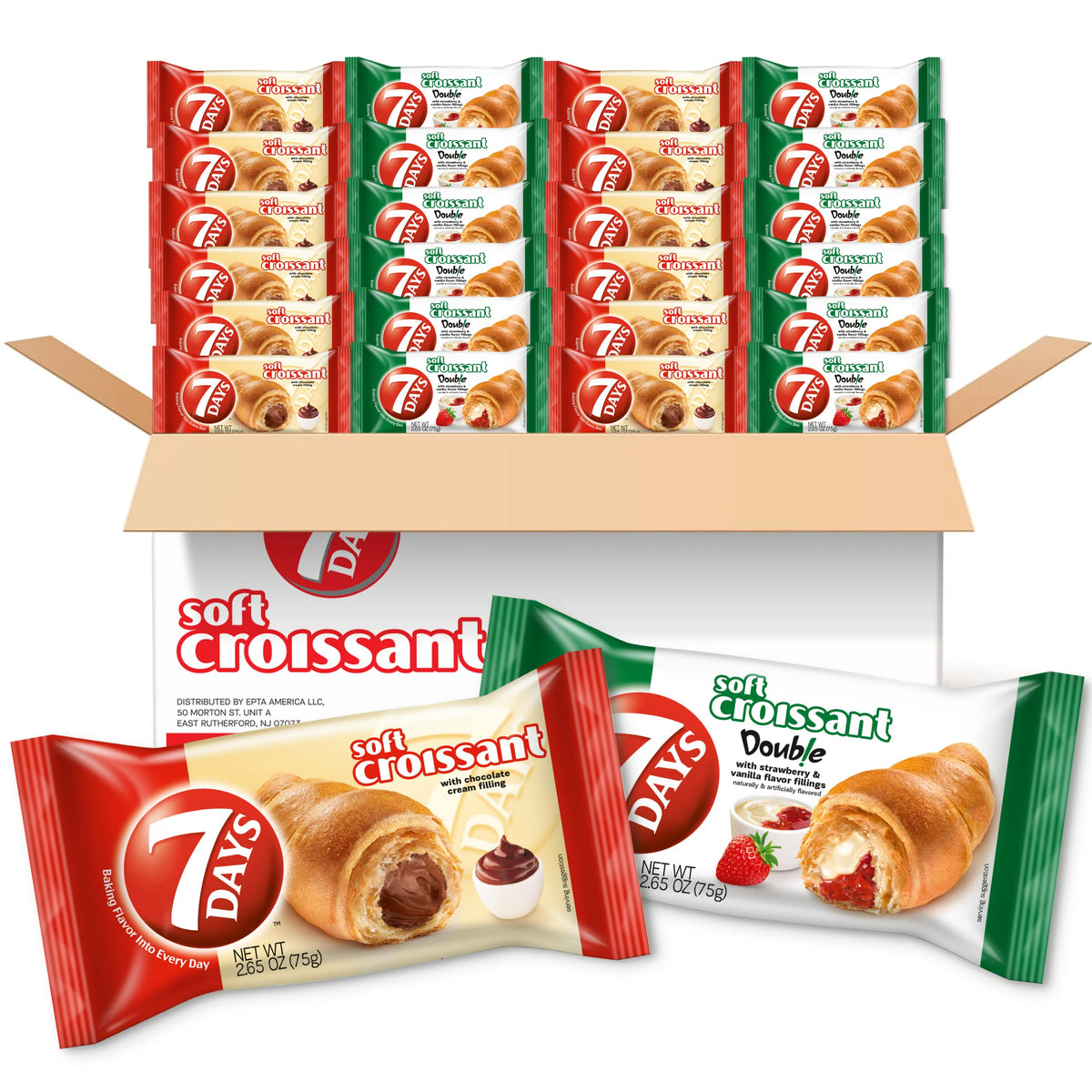 7 Days Soft Croissant Variety Pack (24 Count) – 12 Chocolate & 12 Strawberry Vanilla – Individually Wrapped On-The-Go