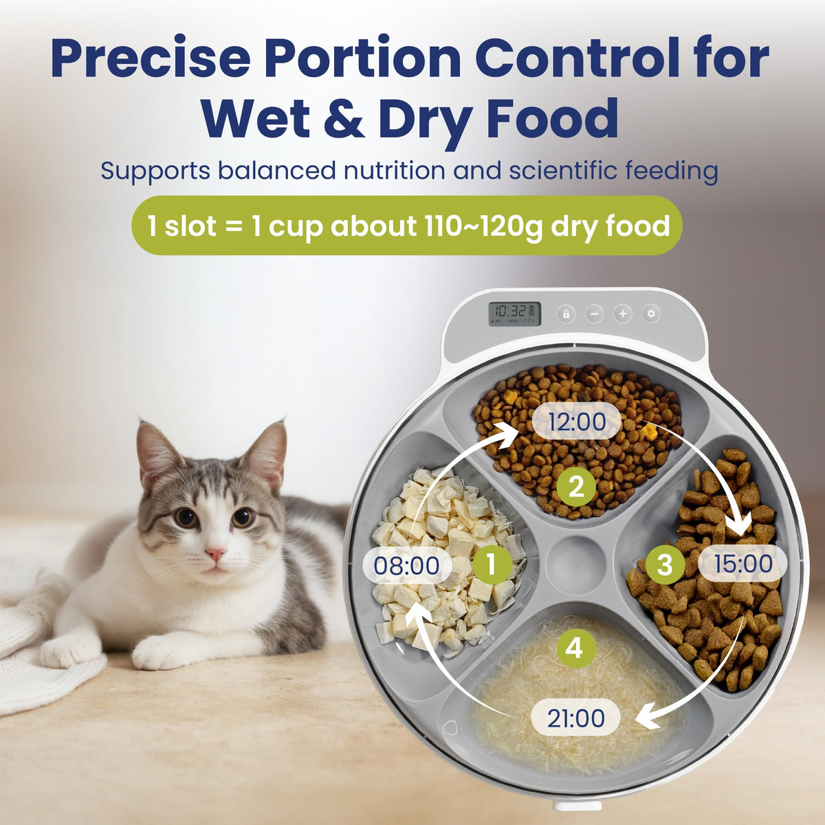PawsPik Smart 4-Meal Automatic Wet Food Pet Feeder, 4-Cup Capacity