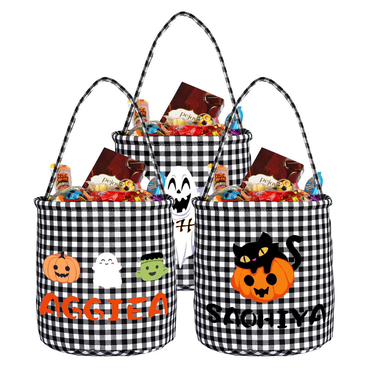 Personalized Halloween Basket, Halloween Candy Bucket with Name Large Capacity Trick or Treat Bags in 5 Colors (Black)