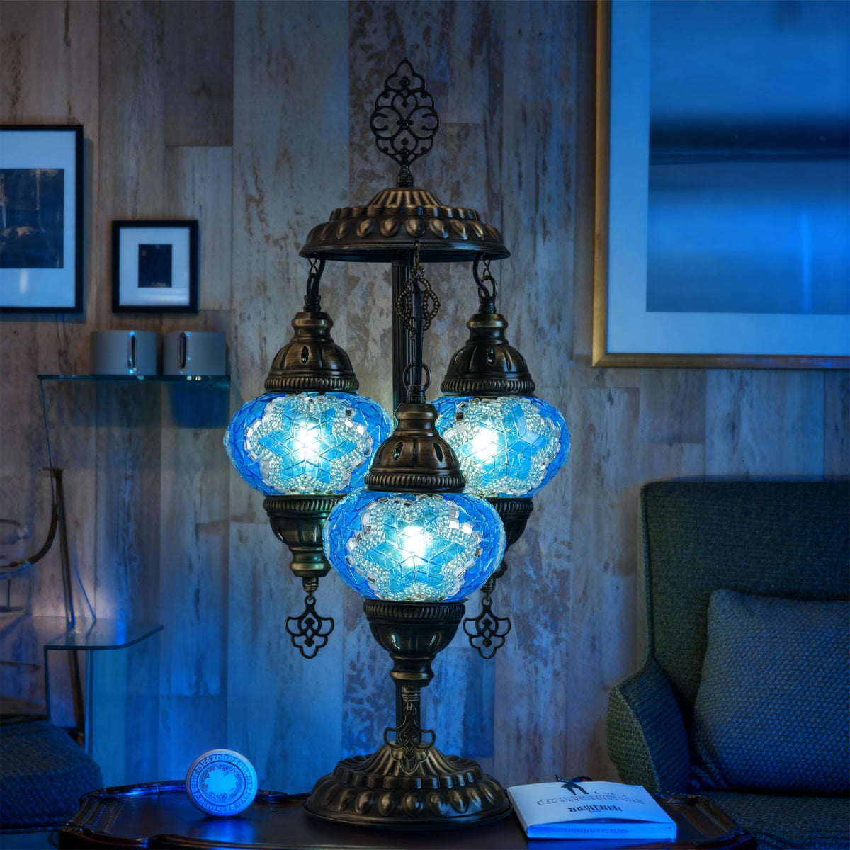 Mozaist Turkish Mosaic 3 Globe Table Lamp, E12 Bulbs Included, US Plug