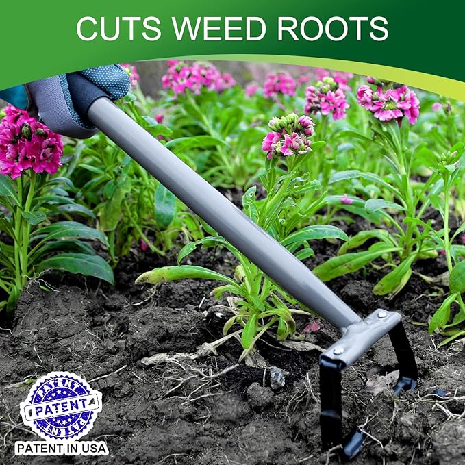 Walensee Mini Action Hoe for Weeding Stirrup Hoe Tools for Garden Hula-Ho with 14- Inch Scuffle Loop Hoe Gardening Weeder Cultivator, Sharp Durable Metal Handle Weeding Rake with Cushioned Grip, Grey