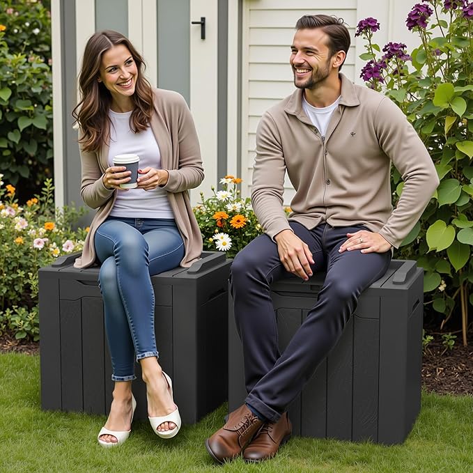 Greesum 31 Gallon Deck Box for Outside, All Weather Outdoor Storage Boxes for Patio Furniture Set, Package Delivery Box,Garden Tools, Gray(Set of 2)