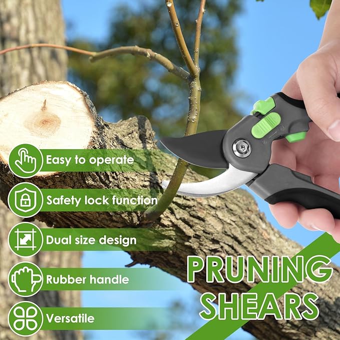 Pruning Shears for Gardening 8.6 inch Steel Garden Clippers with Safety Lock Handheld Gardening Shears Ergonomic Non Slip Plant Clippers Tools for Flowers Branches