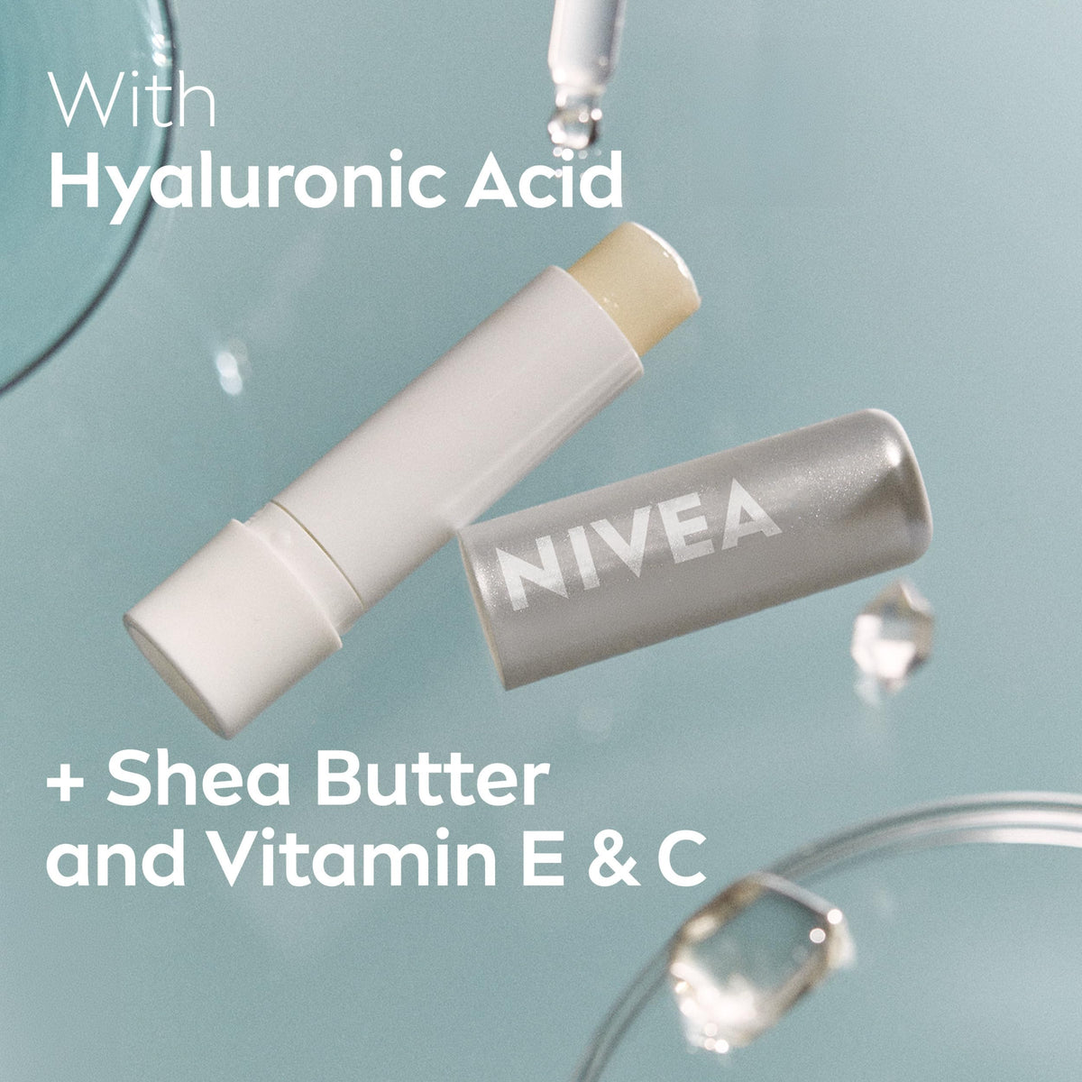 NIVEA Dewy and Hyaluronic Acid Lip Care, Moisturizing Lip Balm, 4 x 0.18 OZ