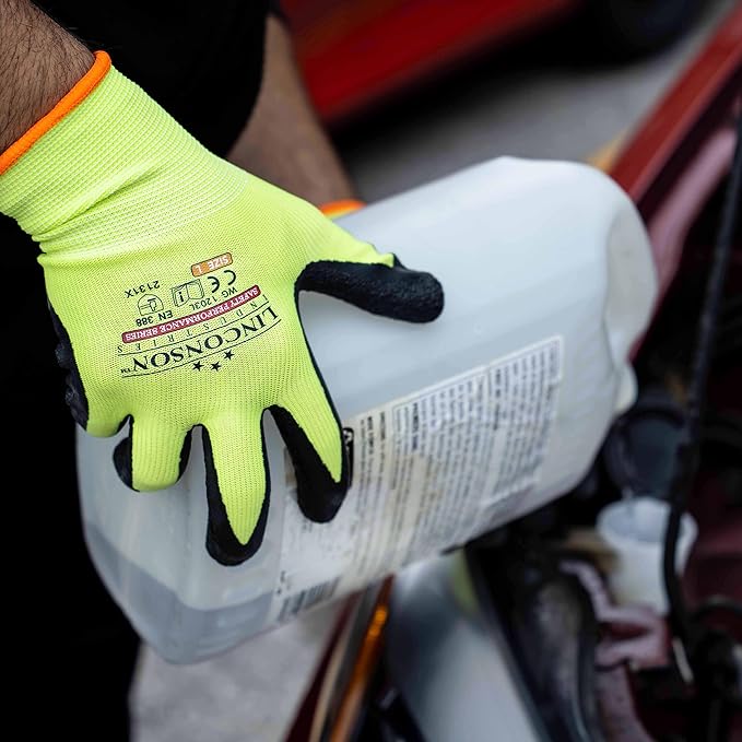 linconson 12 Pack Safety Performance Series Construction Mechanics Wrinkle Latex Work Gloves