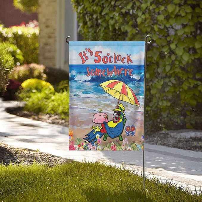 It'S 5 O'Clock Somewhere Garden Flag 28x40 Inch Outdoor Decoration Banner Spring Summer Tropical Beach House Flags Yard Farmhouse Garden Deco Indoor Sign, Colour 1-1