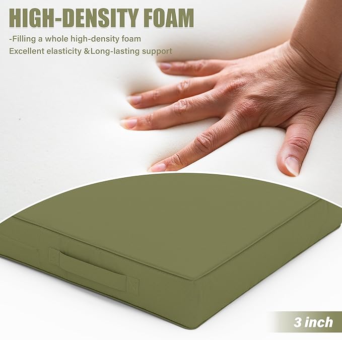 Patio Chair Cushions 17 X 16 X 3 Inch Waterproof Outdoor Seat Cushions for Patio Furniture, Outdoor Sofa Couch Pads with Ties & Handle, Set of 2, Light Green