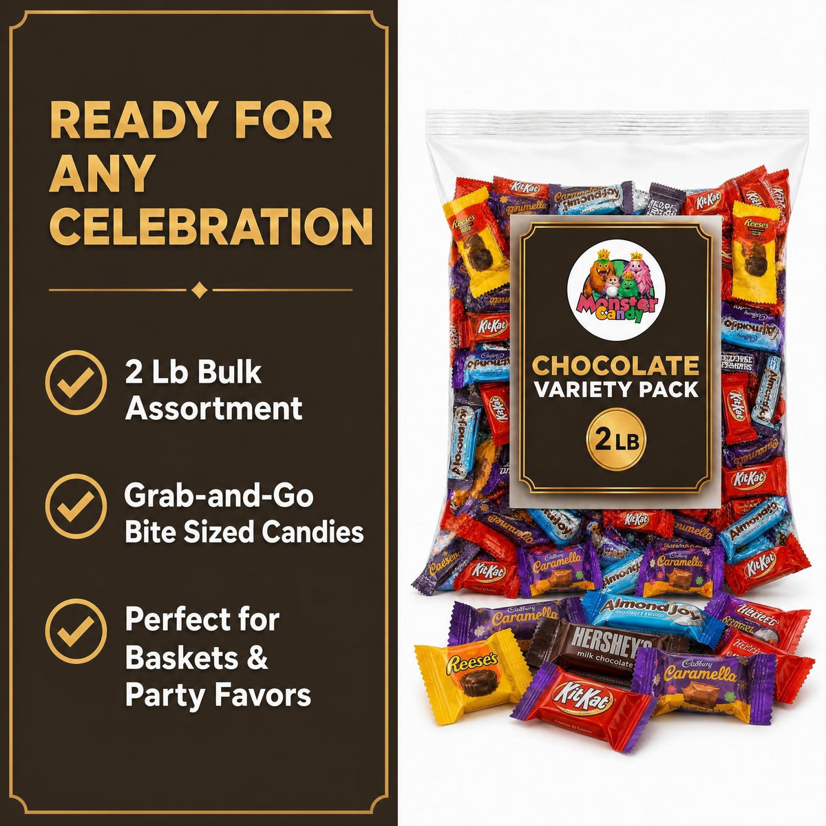 Monster Candy Bulk Assorted Chocolate Variety Pack, 2 Lb Individually Wrapped Chocolates Party Favors