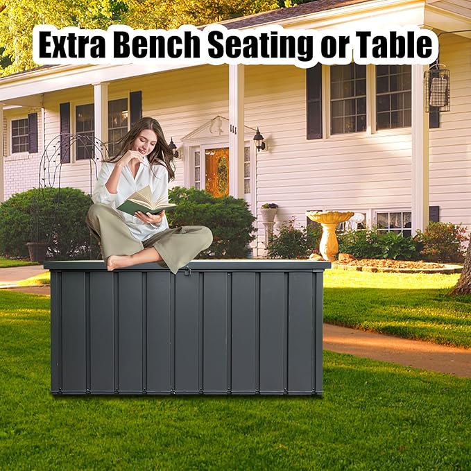 Domi Outdoor Storage Deck Box 120 Gallon, Waterproof Lockable Steel Outdoor Storage Container for Outside Cushions, Garden Tools and Pools Equipment, Gray