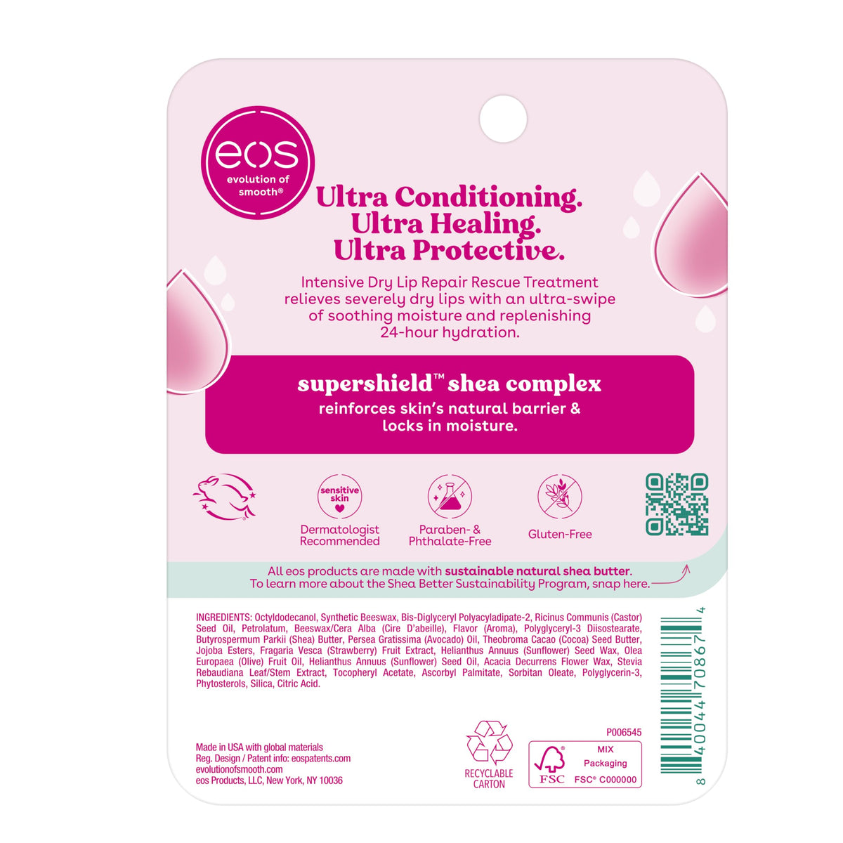 eos The Hero Lip Repair- Strawberry Extract, for Dry Skin, 0.35 oz, 2-Pack