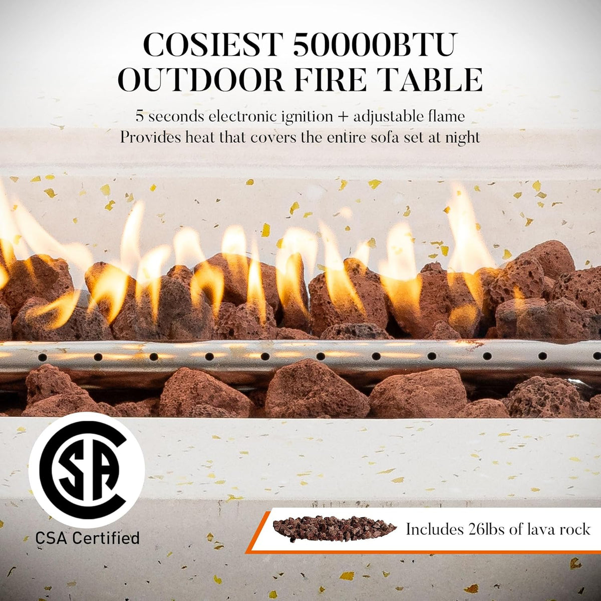 COSIEST 56" Outdoor Propane Fire Pit Table Rectangle Gas Fire Pit Table with Concrete & Wood Grain Design, 50000BTU CSA Certified Electronic Ignition Fire Tables for Patio, Backyard, Garden Heating