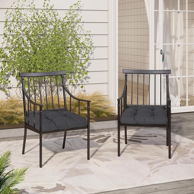 Aoodor 19" x 19" x 5" Tufted Outdoor Chair Cushions, Water Resistant & Fade Resistant Polyester Dining Chair Pads with 2 Straps for Patio Furniture, Set of 2