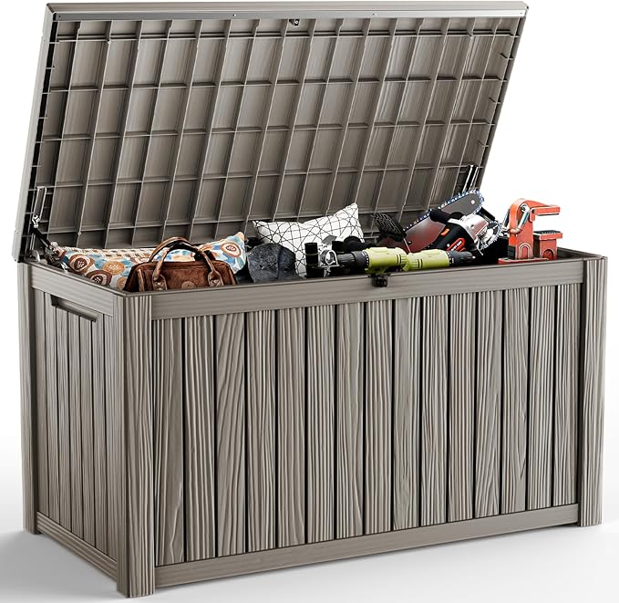 DRATO 180 Gallon Deck Box, Waterproof Resin Large Outdoor Storgae Box for Patio Furniture, Patio Cushions, Gardening Tools, Pool and Sports Supplies, Lockable