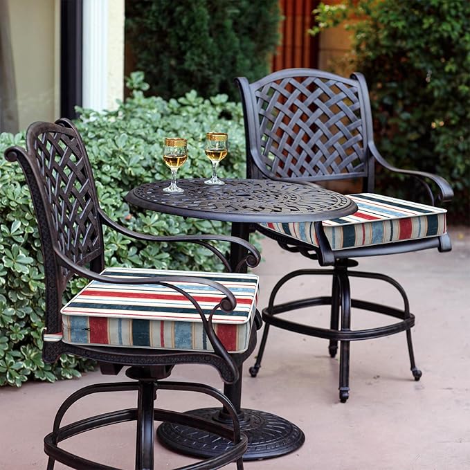 LVTXIII Patio Chair Cushions 19"x19"x3", Water-Repellent Outdoor Seat Cushions for Patio Furniture, Square Chair Pads with Ties for Home Garden Decoration, Set of 2, Stripe Red Blue