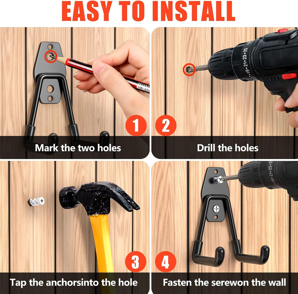 2 Pack Garage Hooks with Anti-Slip Coating Heavy Duty Wall Mount Hooks for Garage Storage and Hanging Hoses Bike Garden Tools Ropes etc