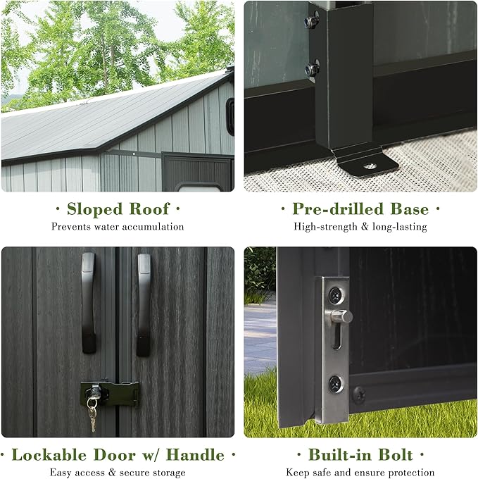 Domi 8x6FT Outdoor Resin Storage Shed with Transparent Windows & Louvered Vents, Plastic Tool Shed with Double Lockable Doors & Gable Roof, Outside Garden Shed for Backyard, Patio, Lawn, Grey