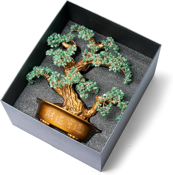 Green Aventurine Gemstone Crystal Bonsai Tree of Life（1,350 Gemstone Count） Large Feng Shui Money Chakra Tree for Luck and Wealth Desk Decoration 20 Inches